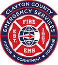 Clayton County Fire & Emergency Services Logo (Red, White & Blue Logo emphasizing "Honor, Courage, Commitment")