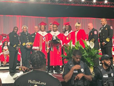 Students and Fire Staff at graduation ceremony